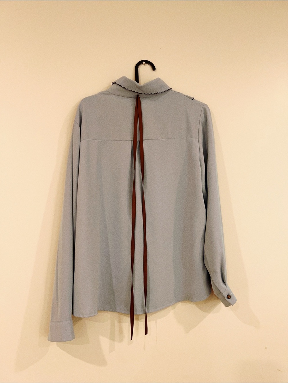 Women's Ruffle Button-Front Blouse - Light Gray - Picture 2 of 2